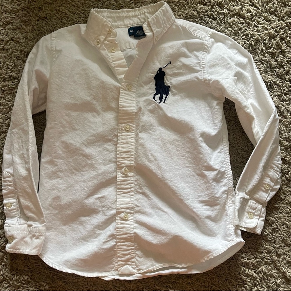 Ralph Lauren Big Pony White Button Down Shirt Size 7 Boys Preppy Church Party